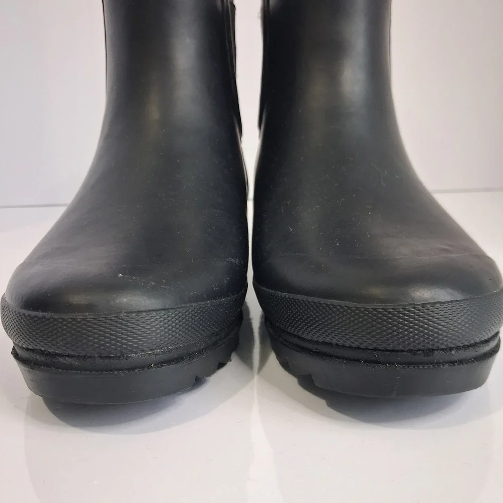 J.Crew Matte Black Rubber Chelsea Rain Boots Faux Shearling Lined Ankle‎ BD333 7